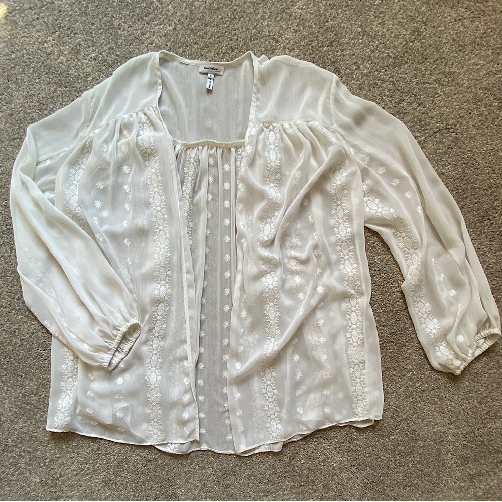 🎉Elegant Sheer Open Front Jacket, Size Med, Cream
